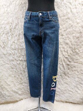 Polo Ralpjh Lauren Women's Astor Slim Boy Friend Logo Print Denim Jeans size 16